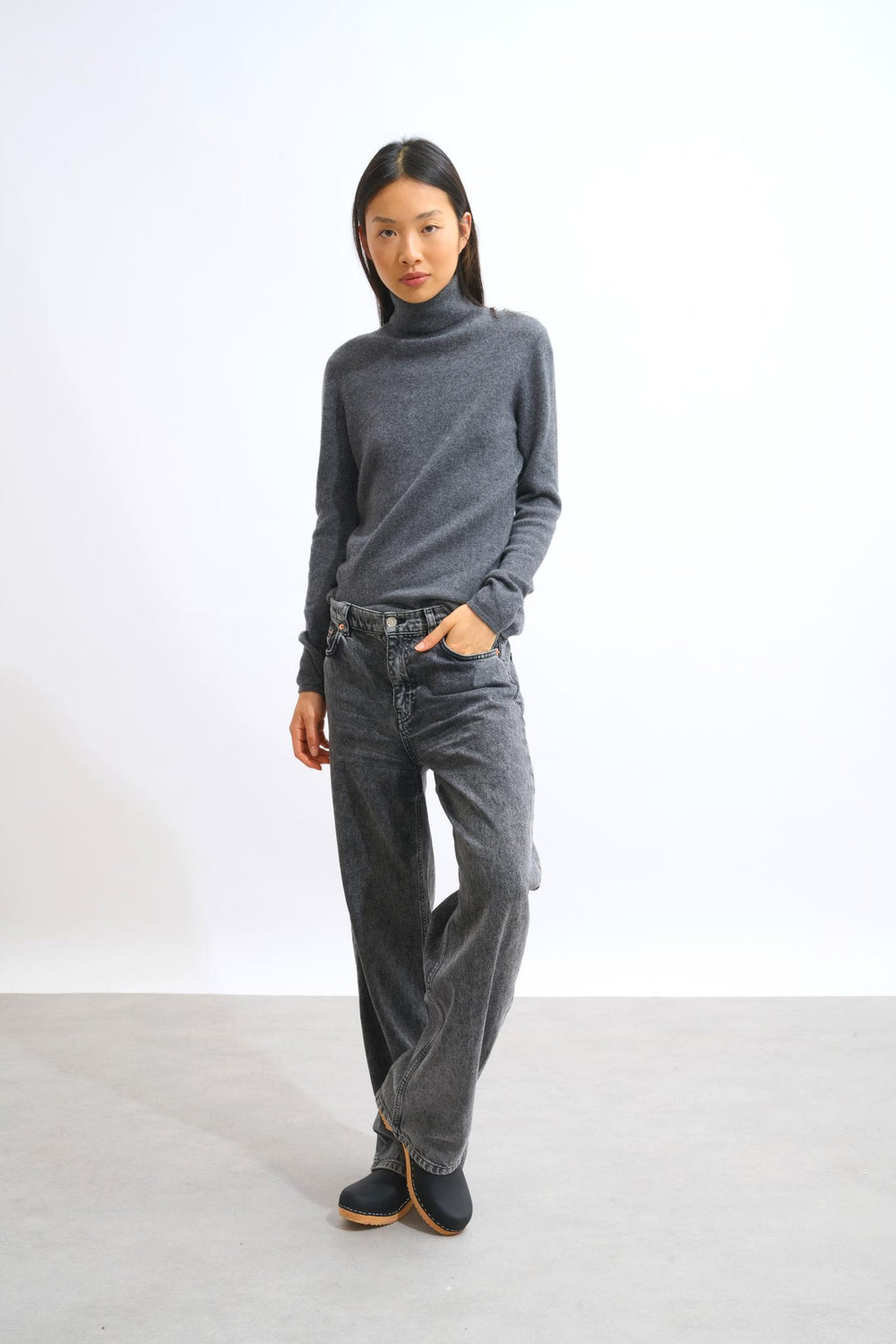 BISE pull col roulé anthracite chiné 100% cachemire