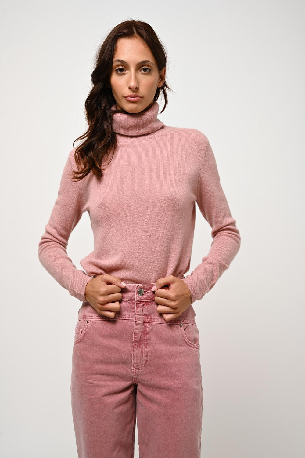 BISE pull col roulé bois de rose 100% cachemire