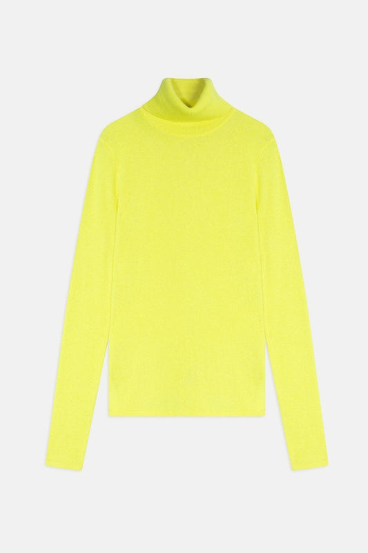 bise pull col roulé jaune fluo 100% cachemire