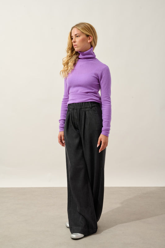 bise pull col roulé lilas 100% cachemire