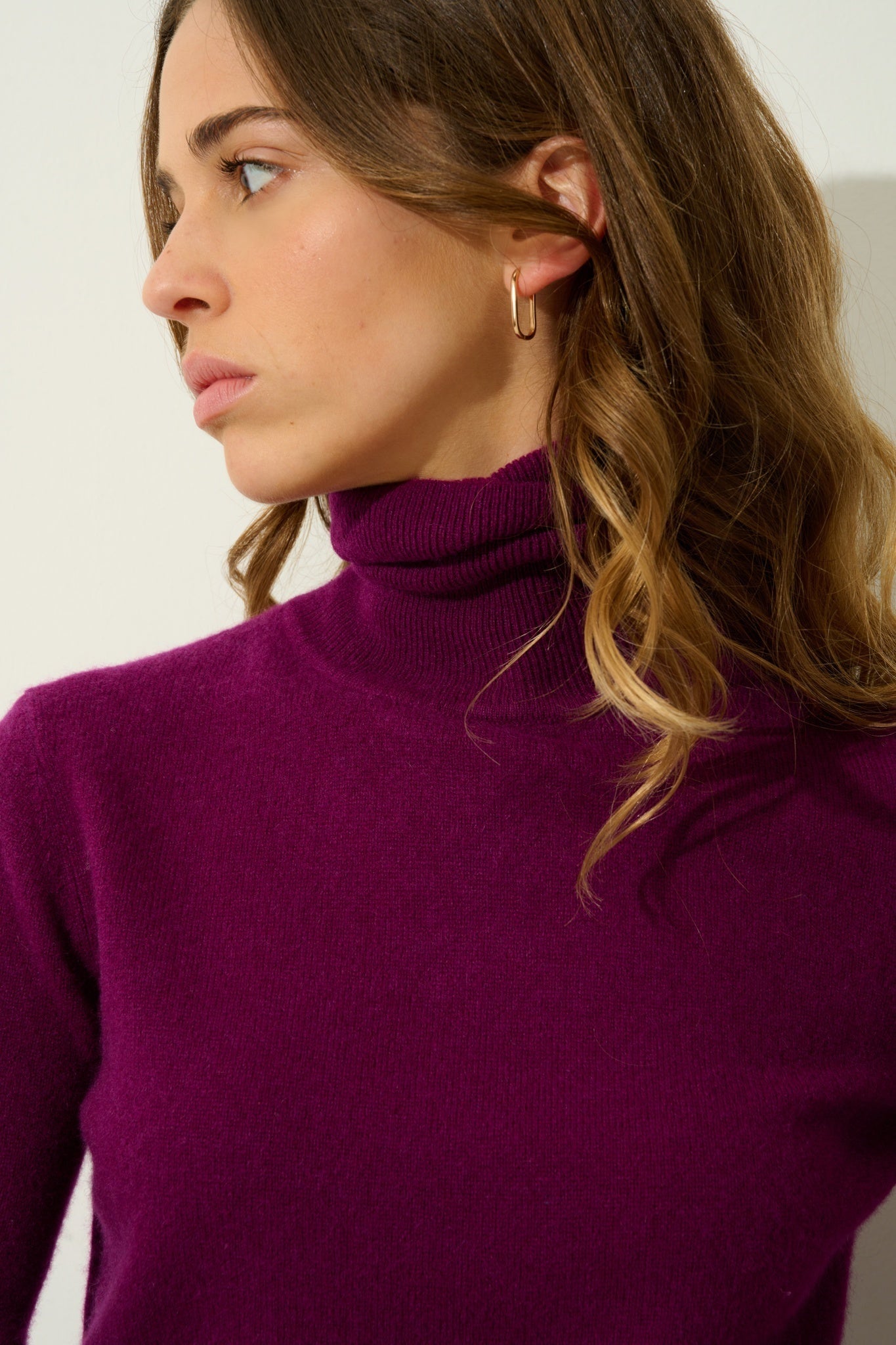 BISE Rollkragenpullover Pflaume 100% Kaschmir