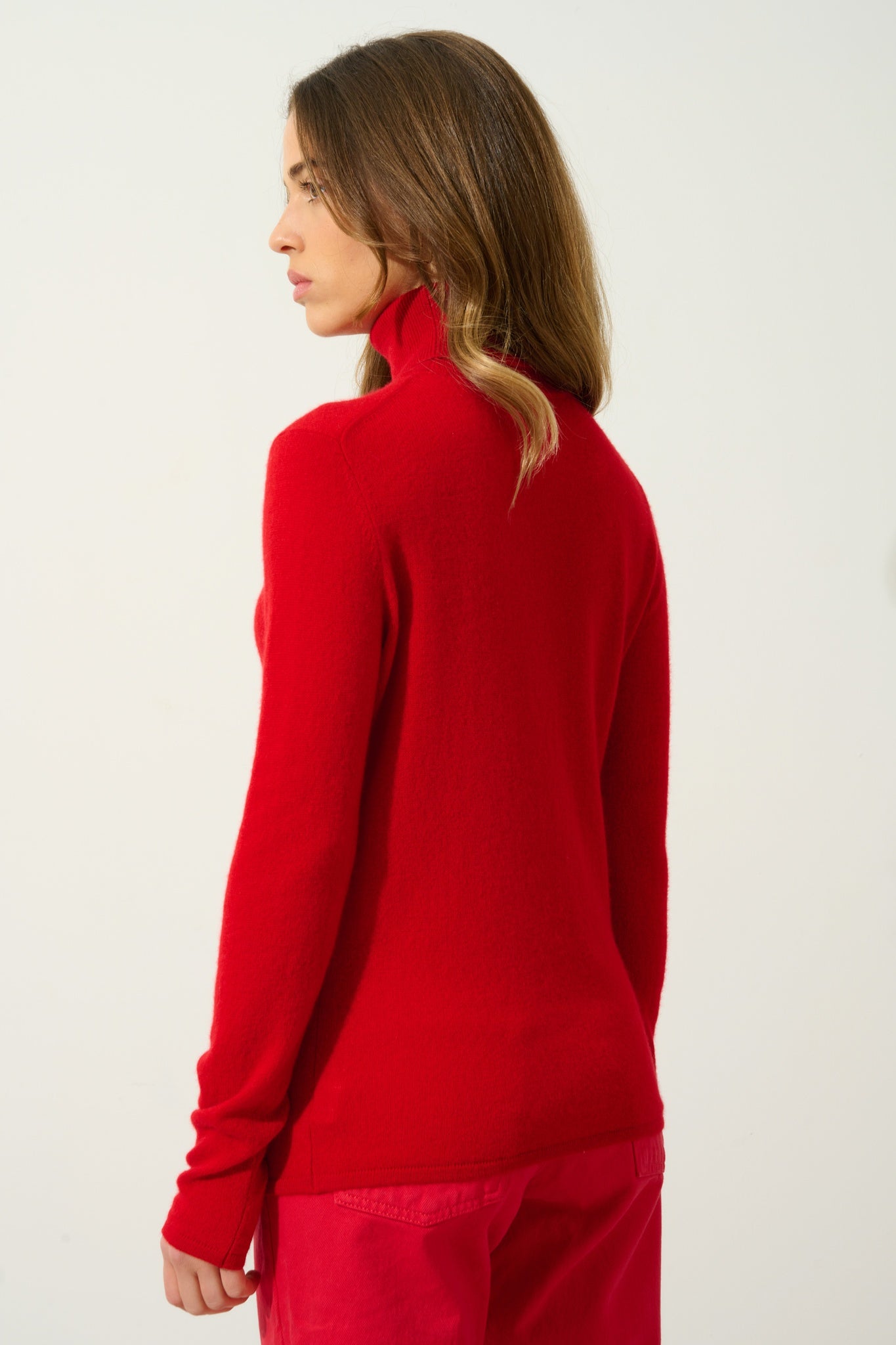 BISE pull col roulé rouge 100% cachemire