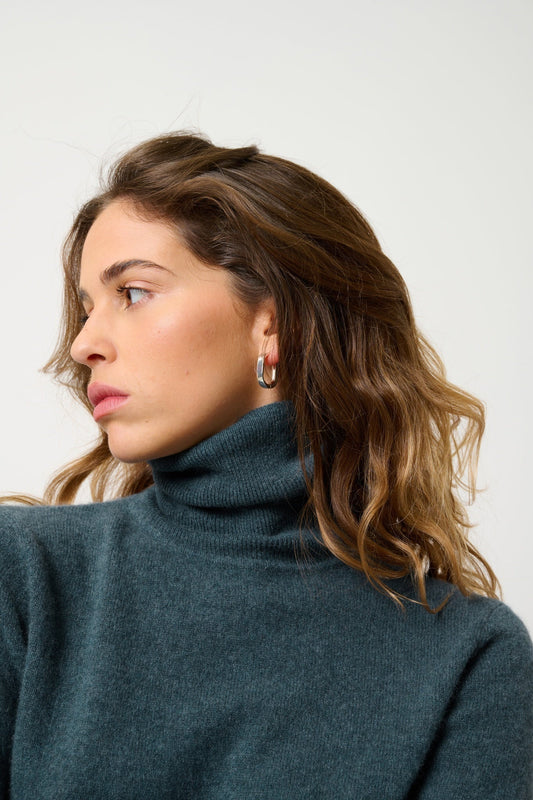 BISE pull col roulé vert canard chiné 100% cachemire