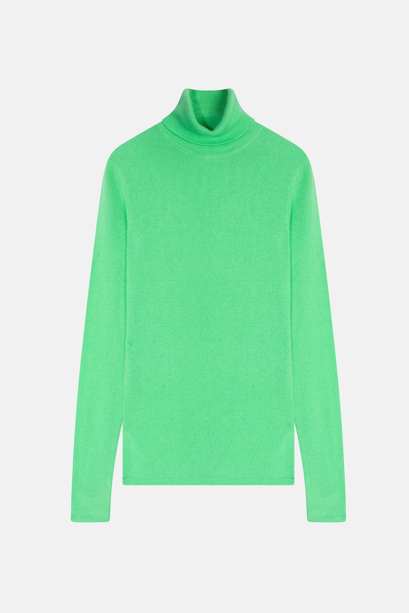 BISE neon green turtleneck sweater 100% cashmere