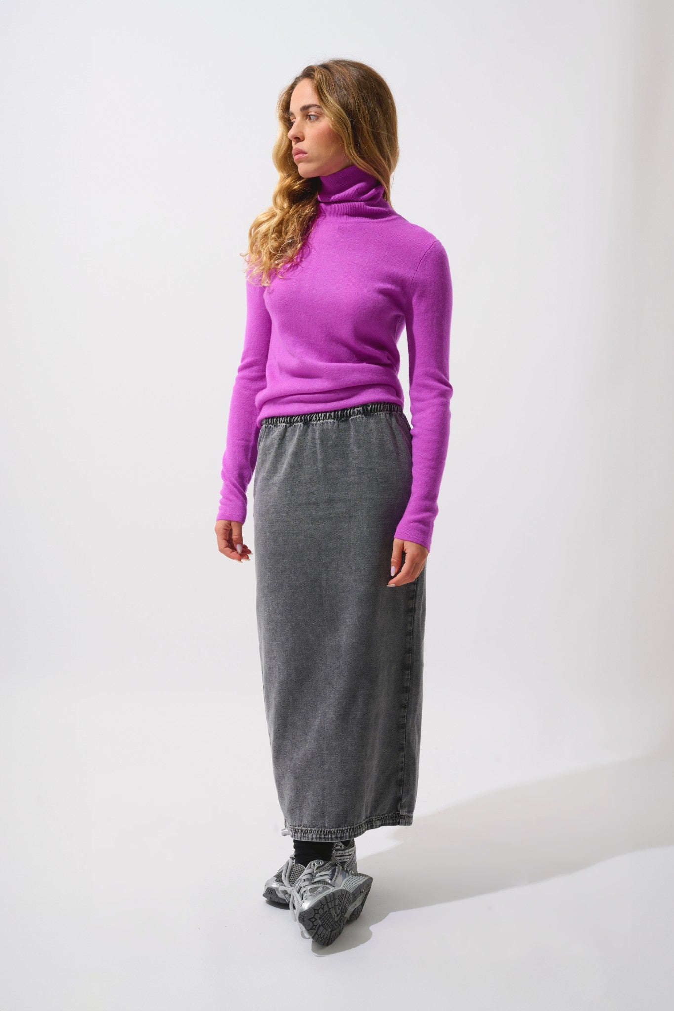 bise pull col roulé violet 100% cachemire