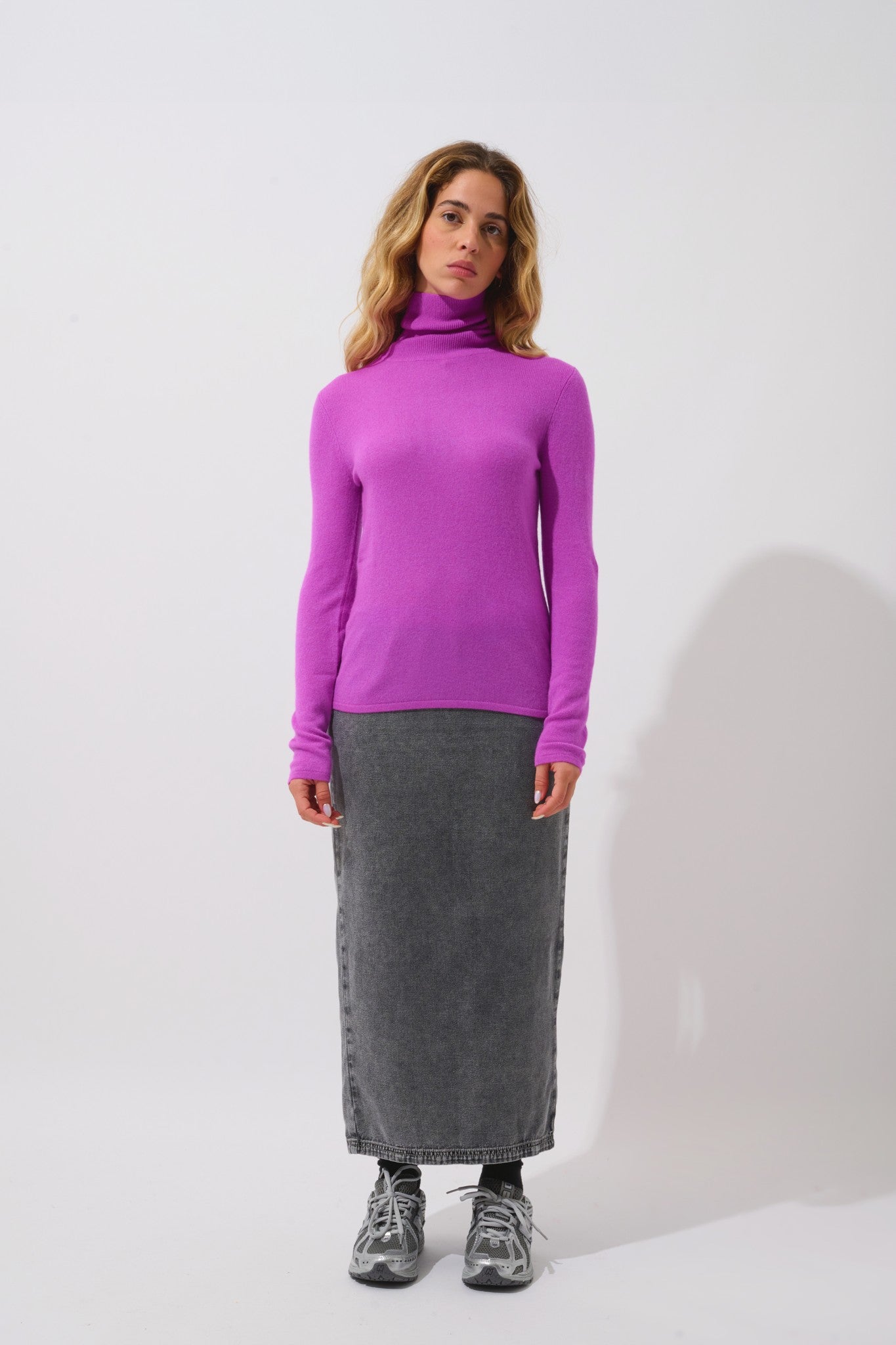 bise pull col roulé violet 100% cachemire