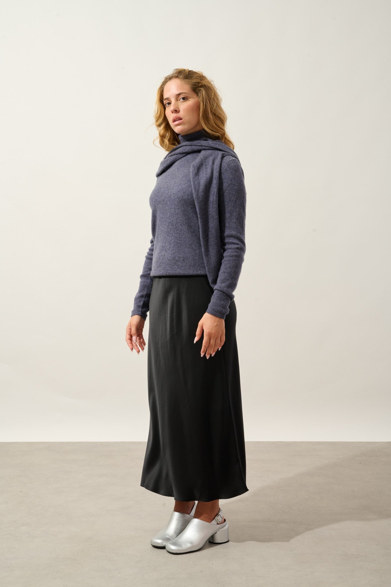 bise pull col roulé violet gris chiné 100% cachemire