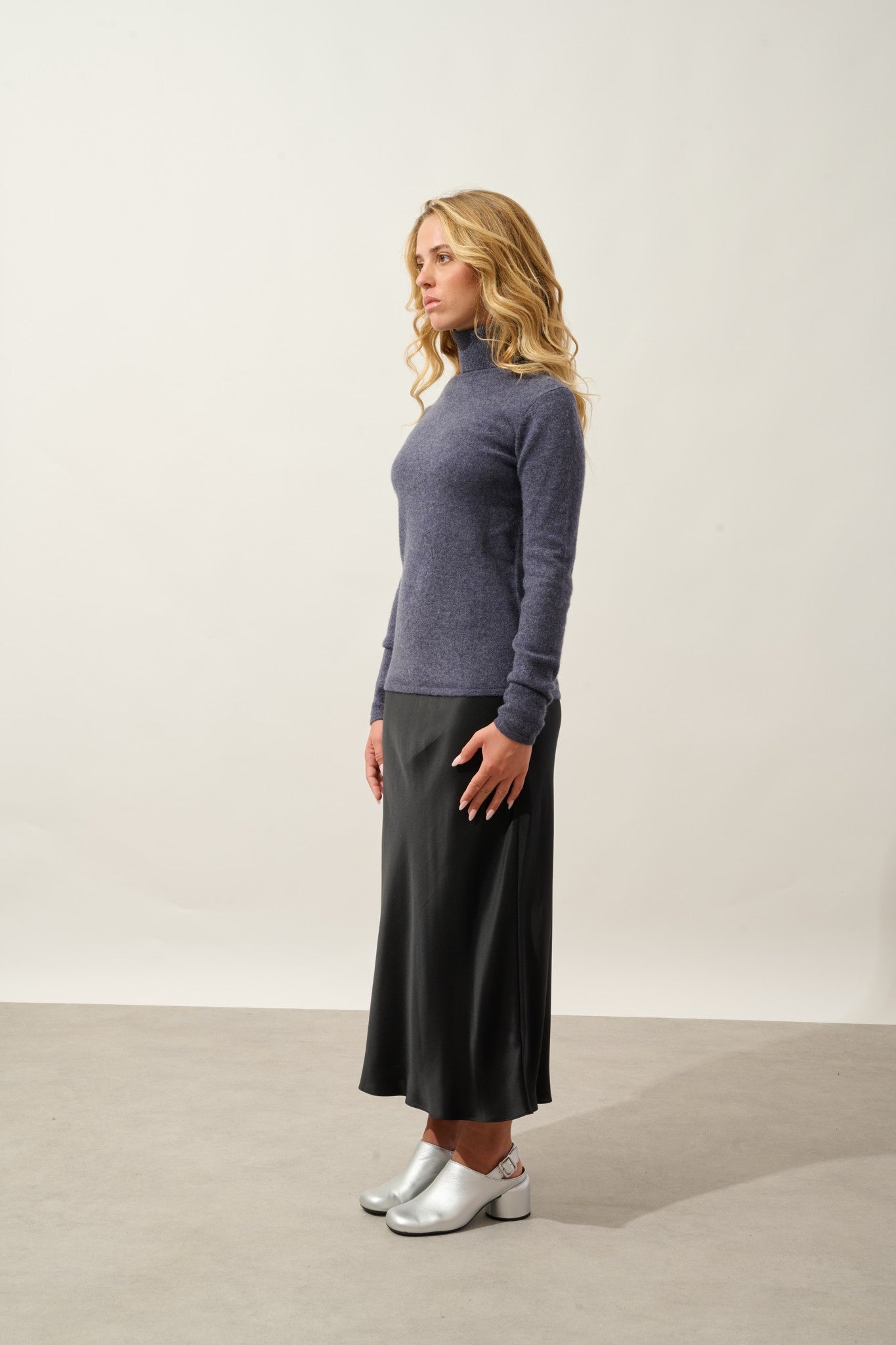 bise pull col roulé violet gris chiné 100% cachemire