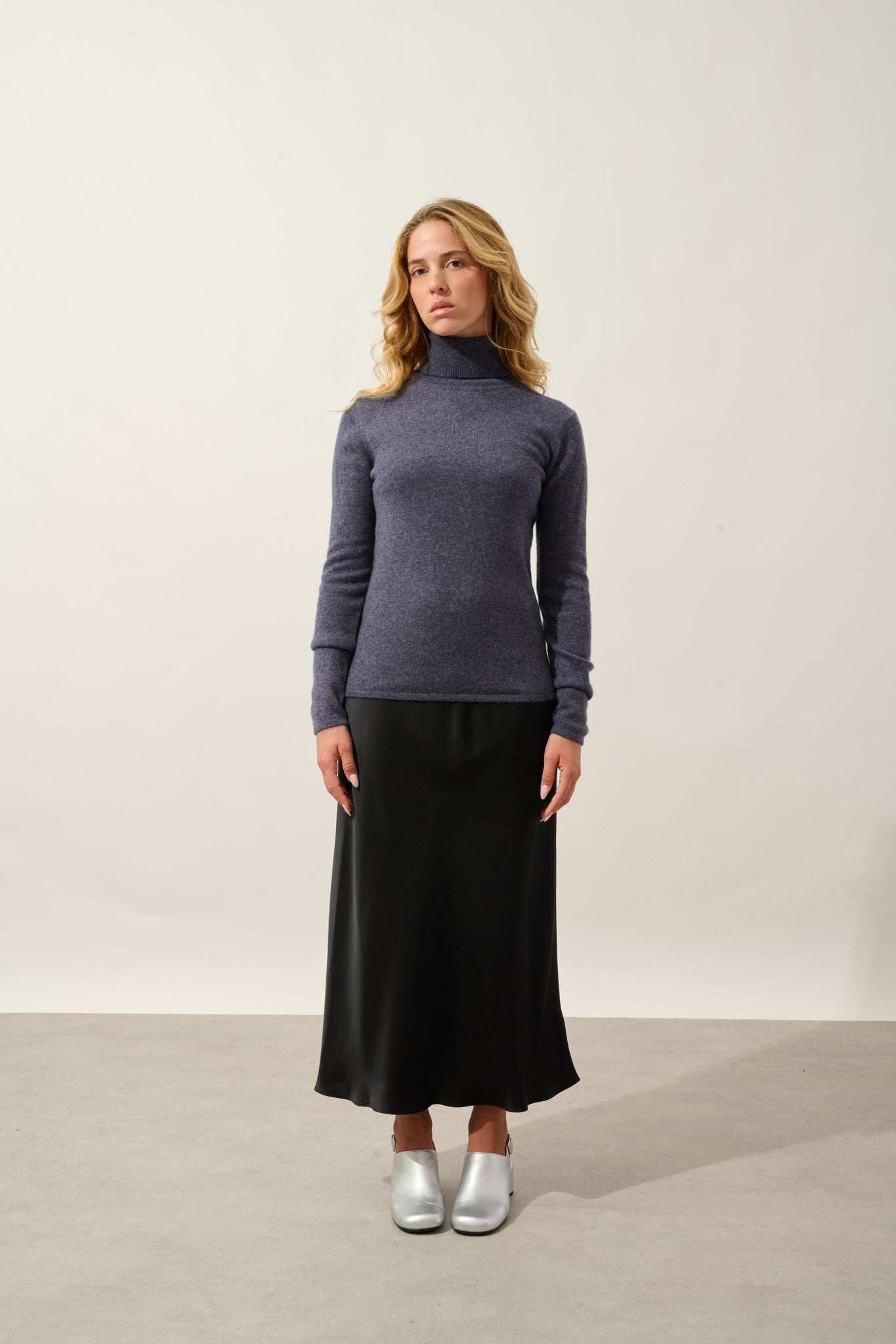 bise pull col roulé violet gris chiné 100% cachemire