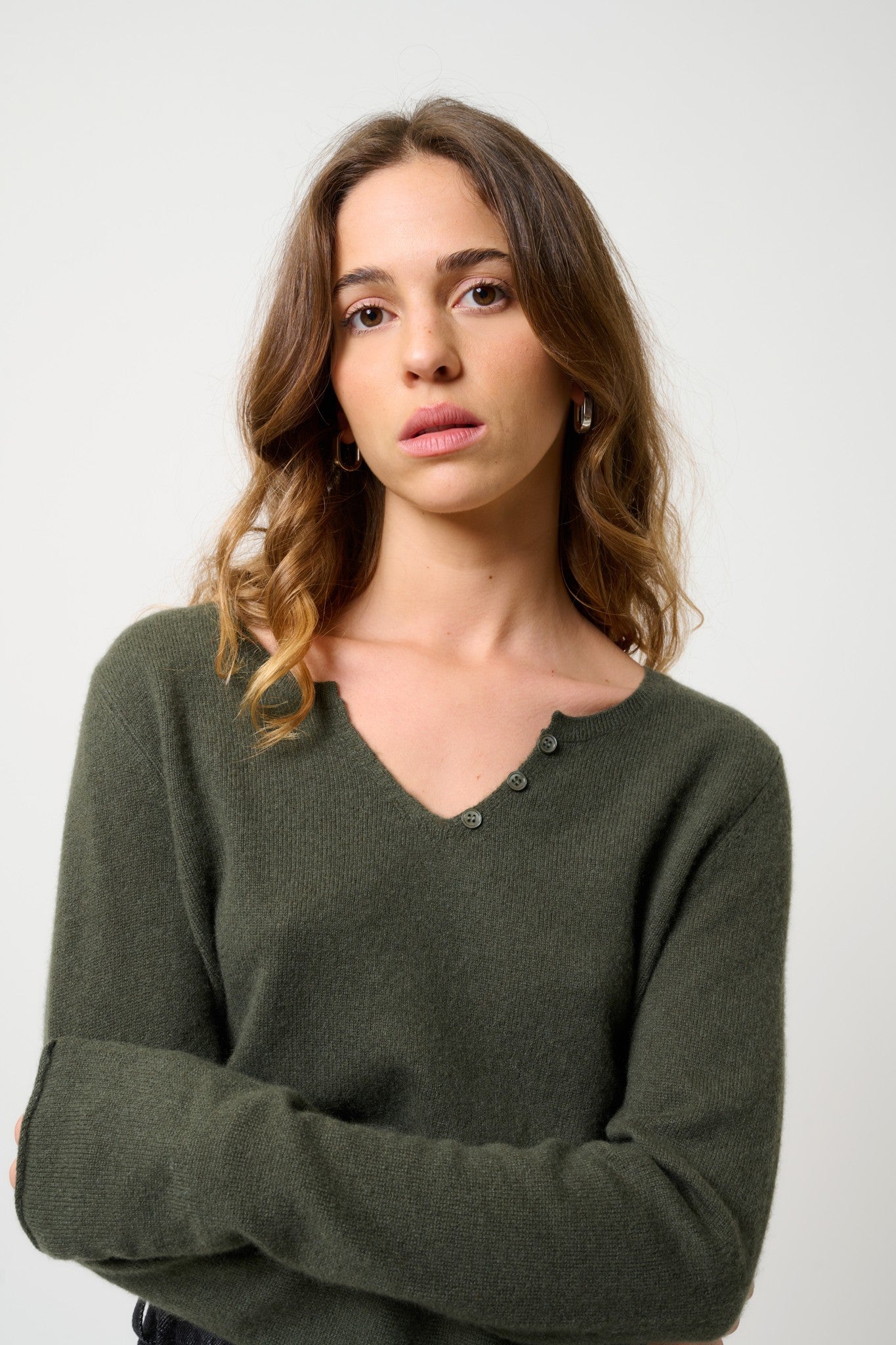 bodmin pull col tunisien kaki 100% cachemire