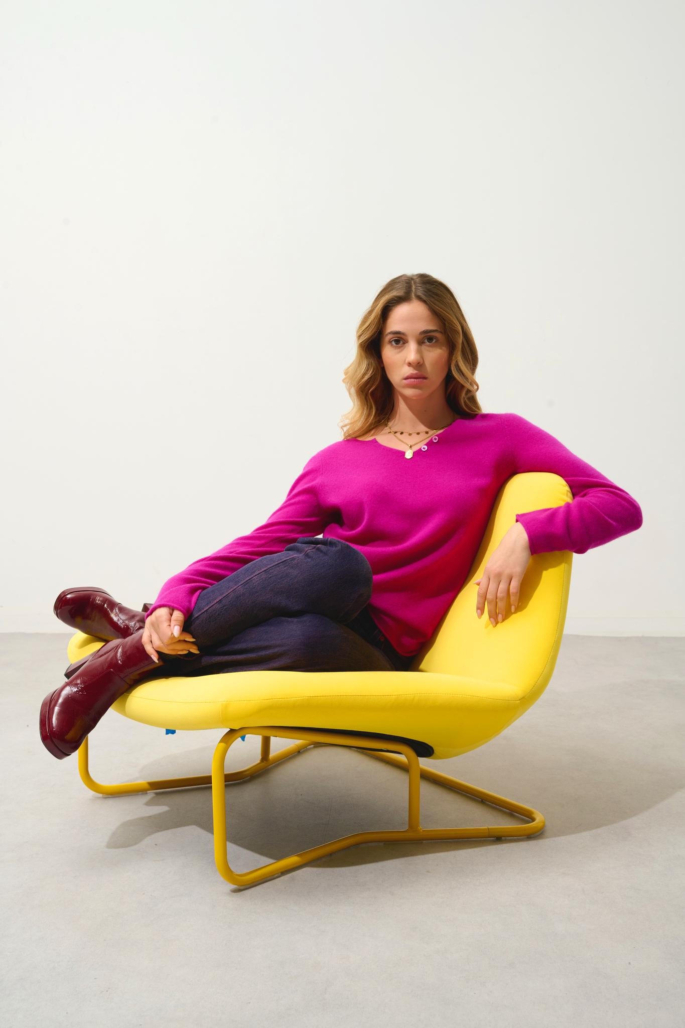 BODMIN 100% cashmere tunisian collar sweater in violet