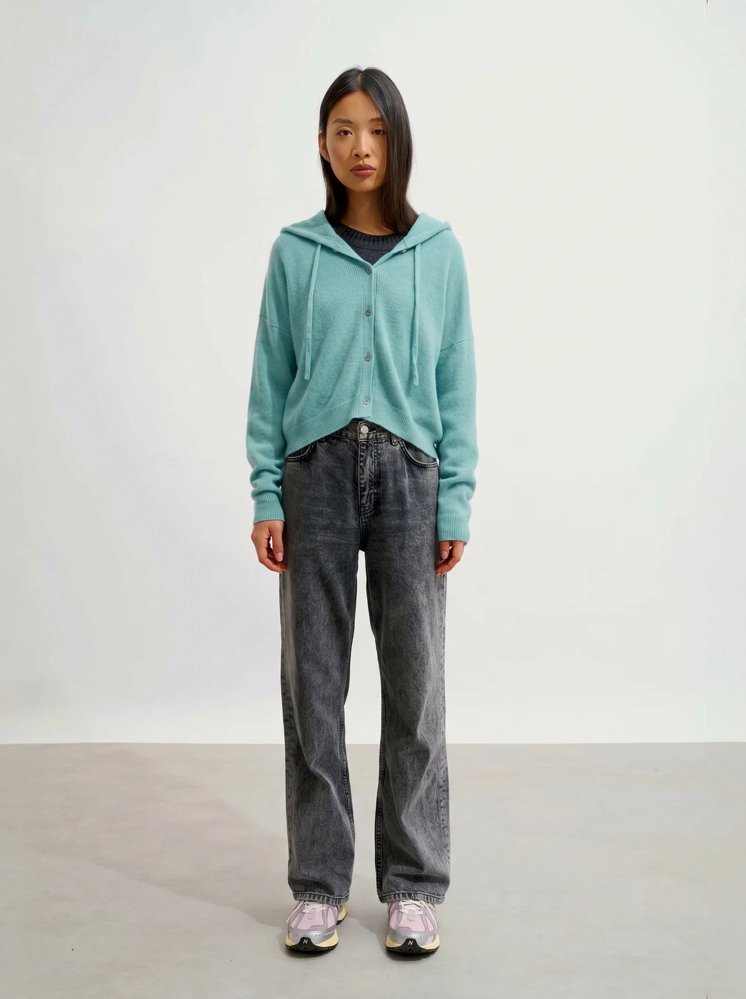 ELARA Cardigan Capuche Vert Chiné