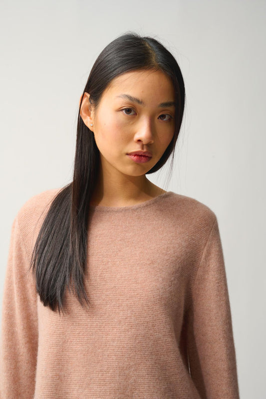 CADAIR Pullover Rundhalsausschnitt Rüschenstrumpf camel meliert 100% Kaschmir