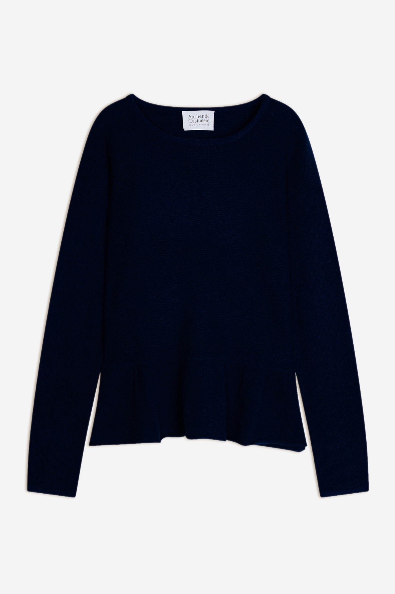 cadair pull col rond bas volanté navy 100% cachemire