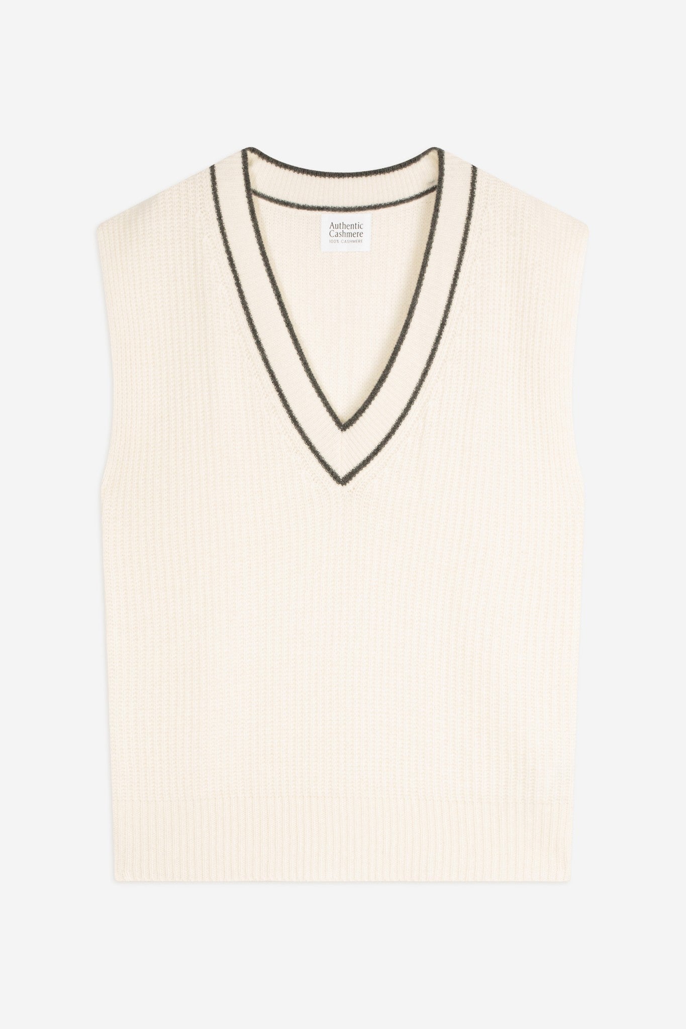 cami pull col v sans manches 4 fils bi-color neige anthracite chiné 100% cachemire