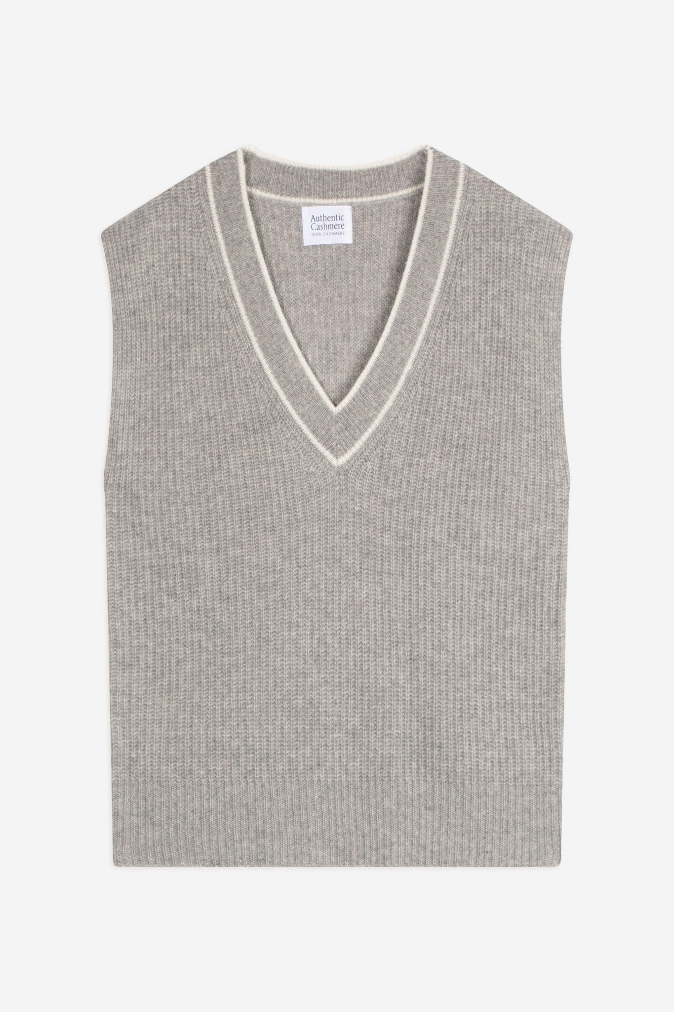 cami pull col v sans manches 4 fils bi-color nuage chiné ivoire 100% cachemire