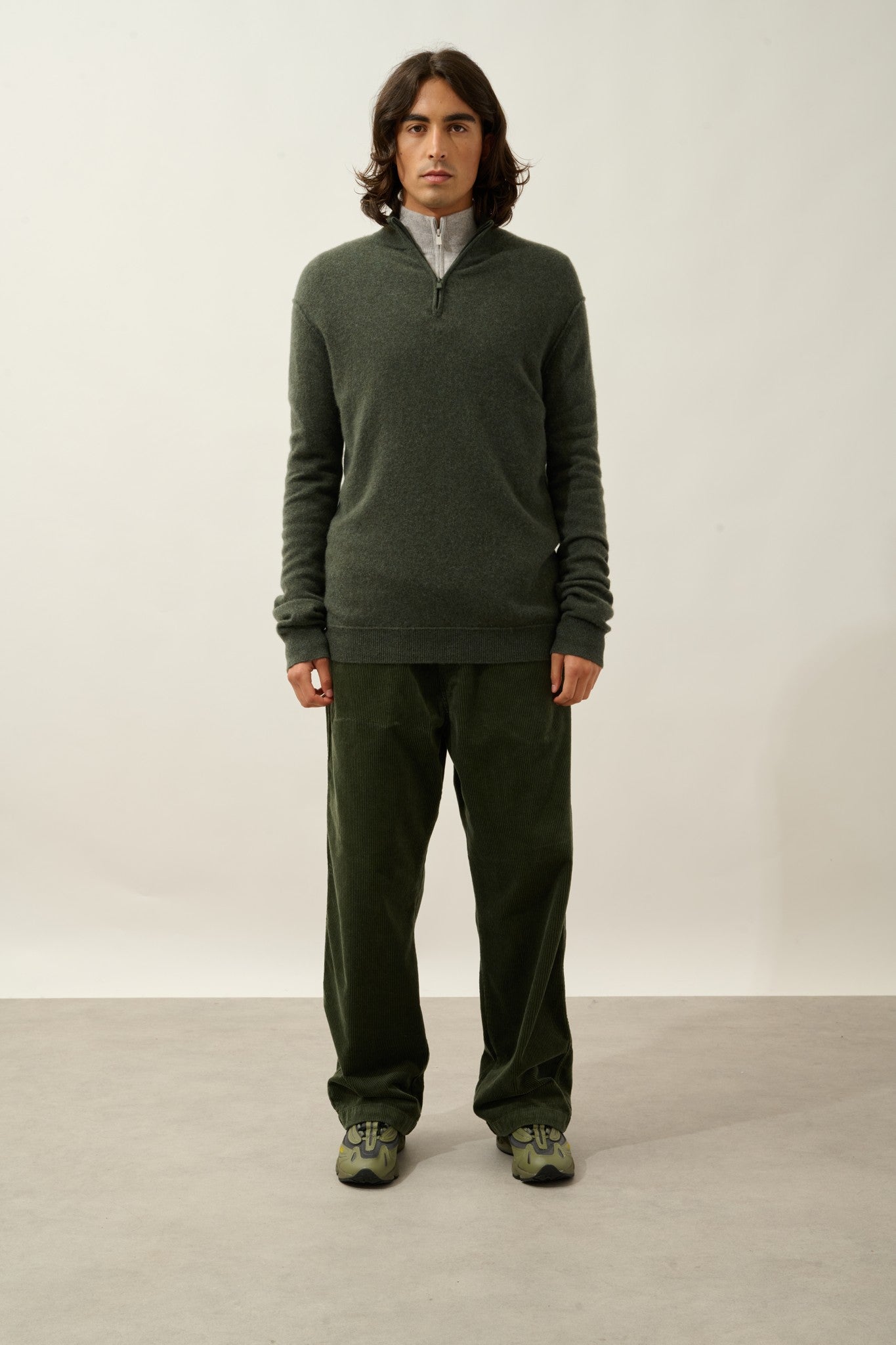 candice pull camionneur kaki chiné 100% cachemire