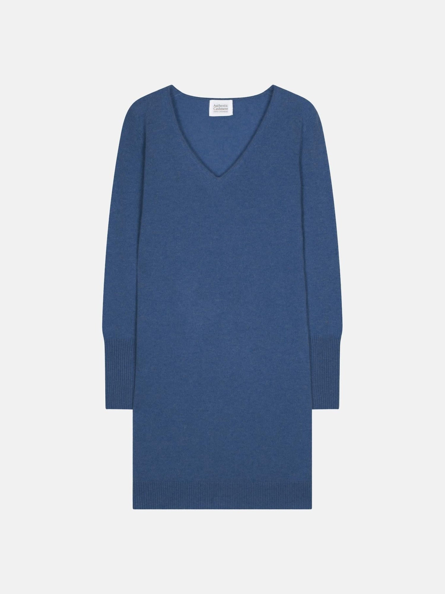 CAPELET robe col v bleu denim 100% cachemire