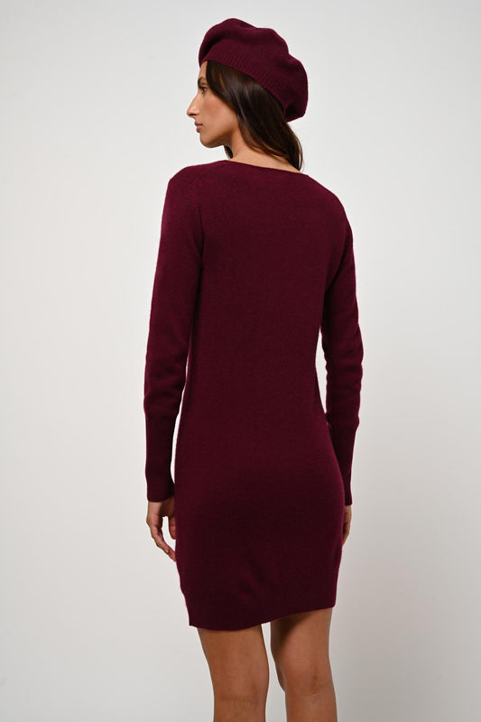 CAPELET burgundy v-neck dress 100% cashmere