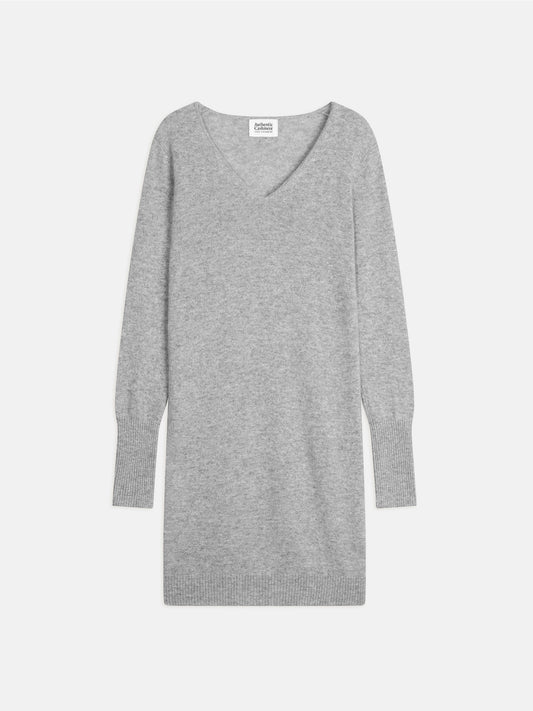 CAPELET V-neck dress in heathered cloud pattern, 100% cashmere