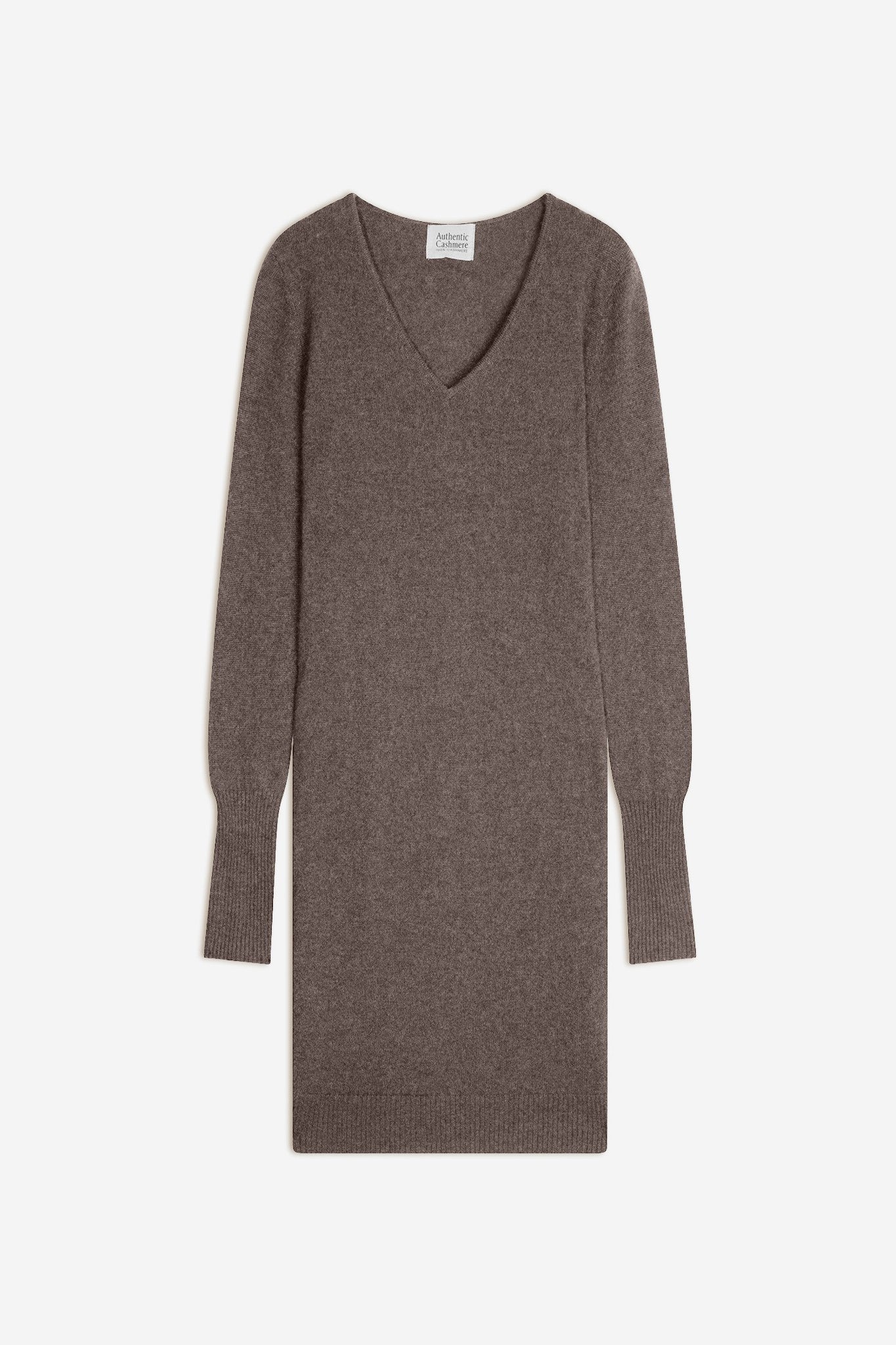 capelet robe col v taupe chiné 100% cachemire