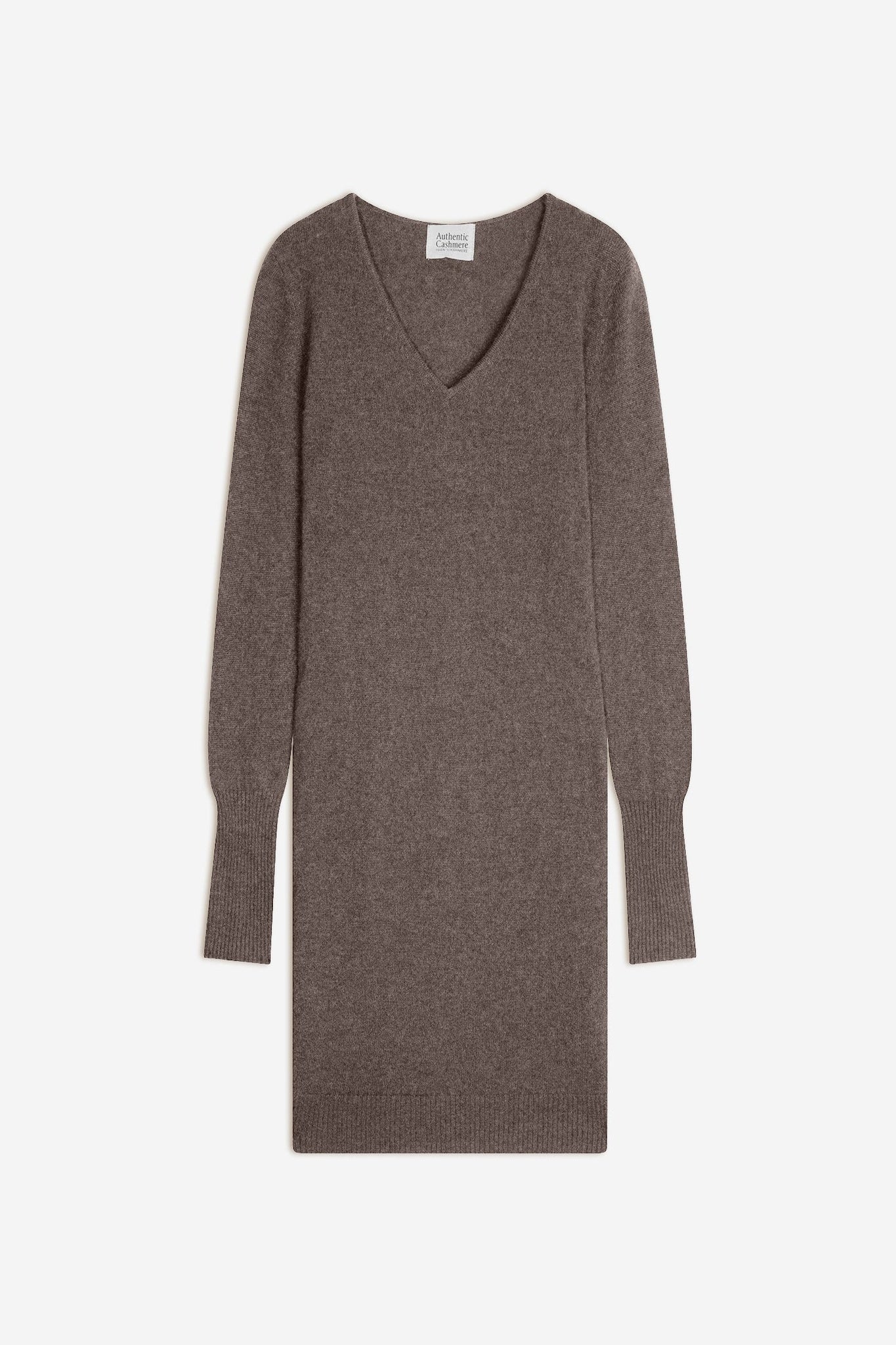 CAPELET robe col v taupe chiné 100% cachemire