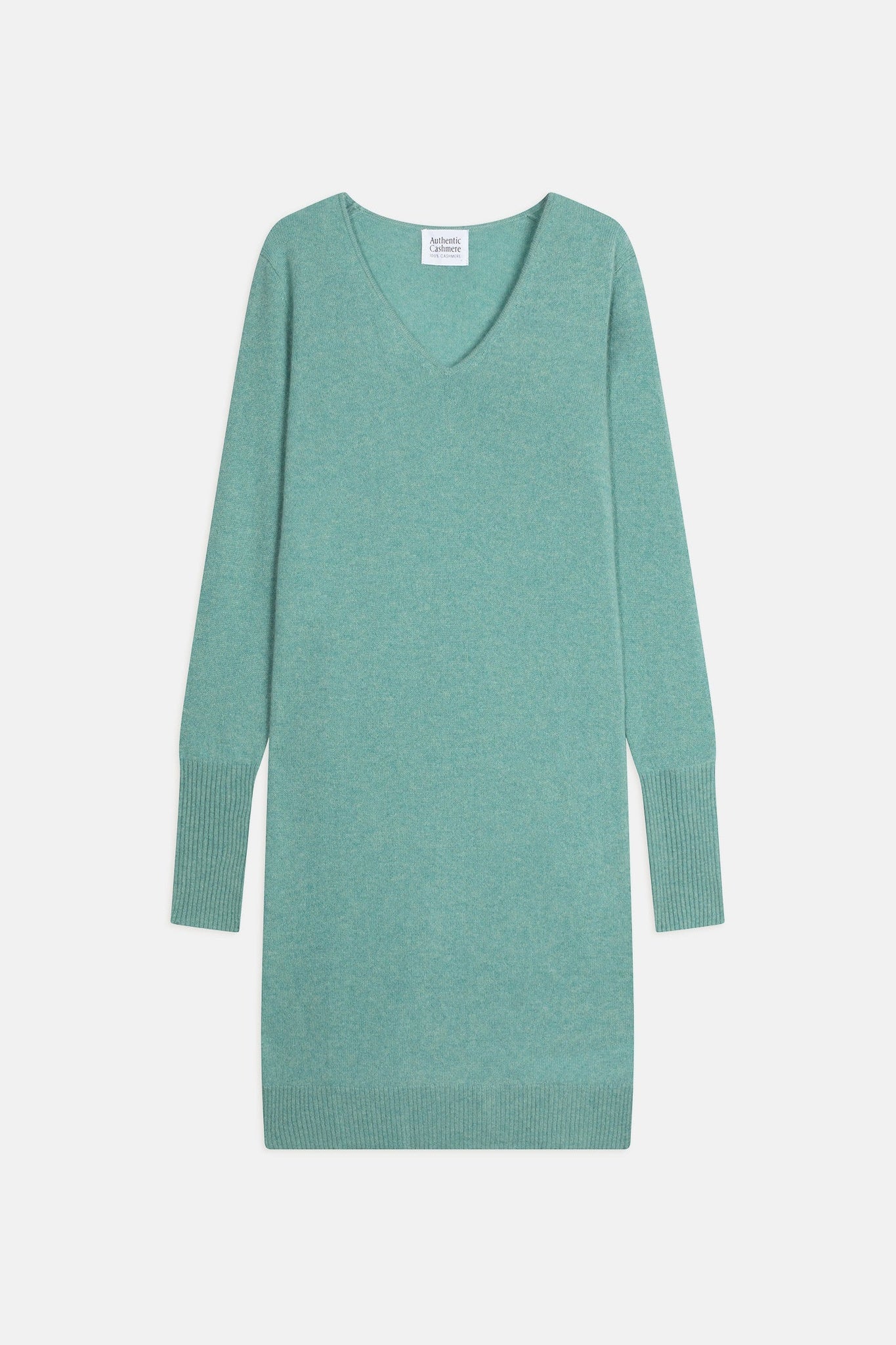 CAPELET v-neck dress mottled green 100% cashmere
