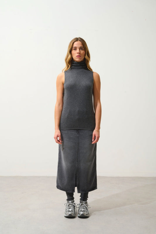 CAPUCIN sleeveless turtleneck sweater anthracite mottled 100% cashmere