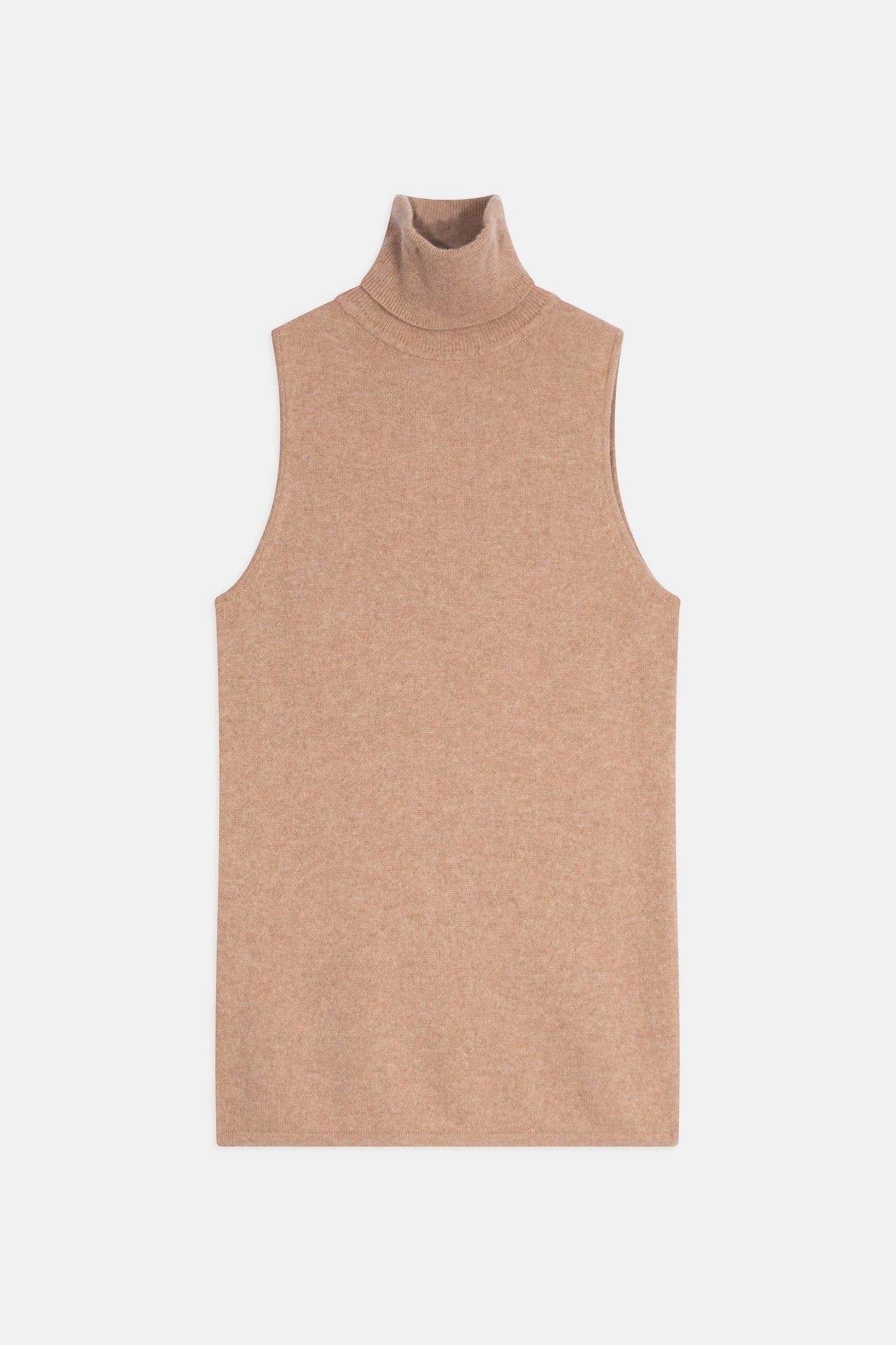 capucin pull col roulé sans manches camel chiné 100% cachemire