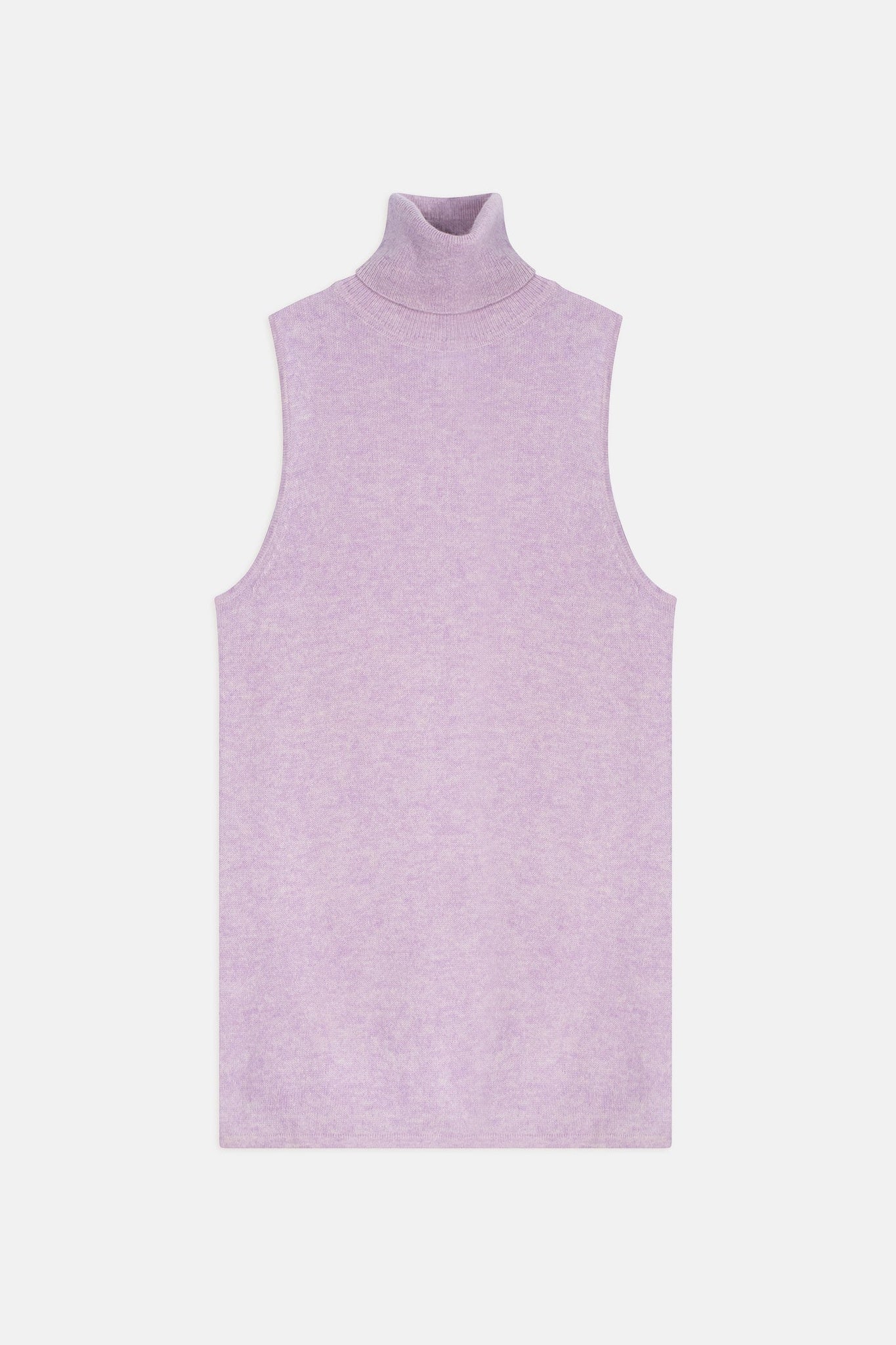 CAPUCIN pull col roulé sans manches mauve chiné 100% cachemire