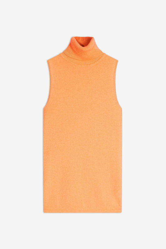 capucin pull col roulé sans manches melon 100% cachemire