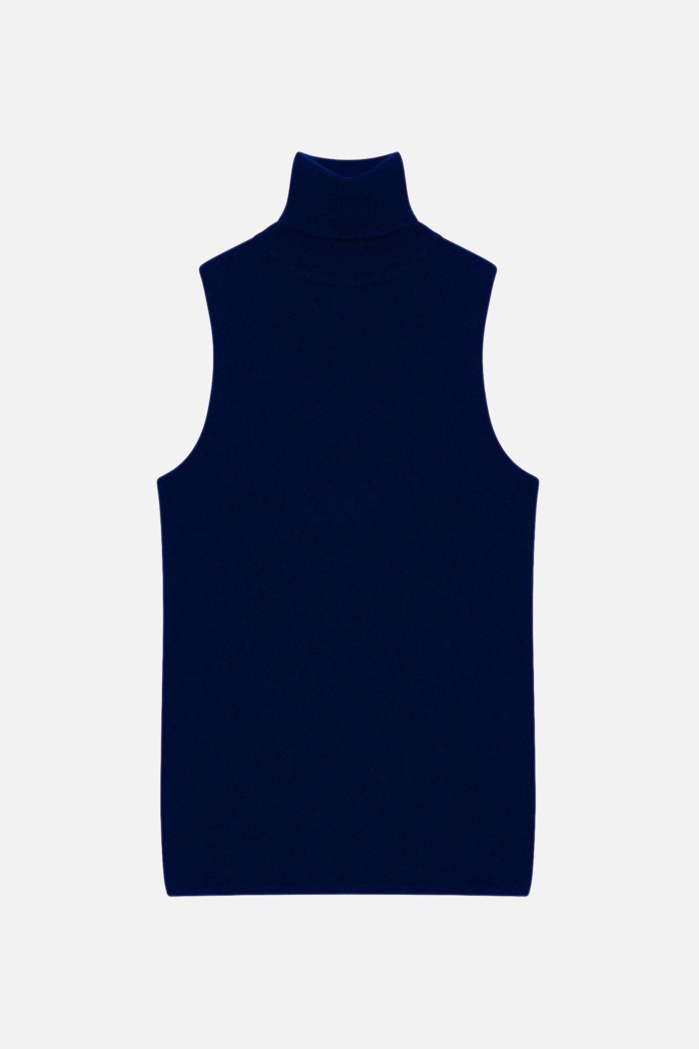 CAPUCIN navy sleeveless turtleneck sweater 100% cashmere
