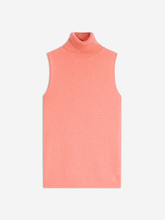 CAPUCIN sleeveless peach-colored turtleneck sweater, 100% cashmere