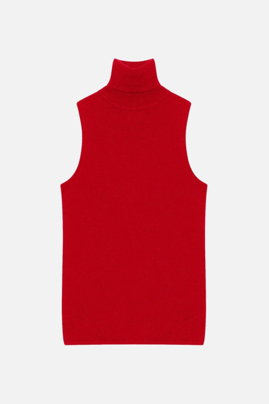CAPUCIN red sleeveless turtleneck sweater 100% cashmere