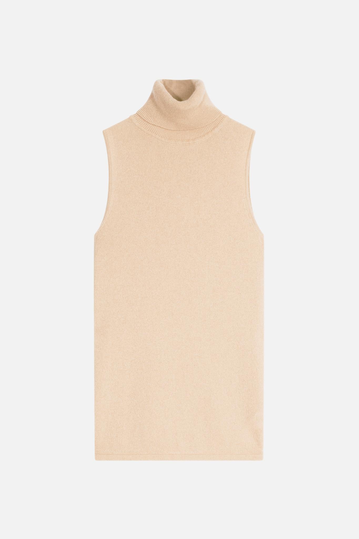 CAPUCIN sleeveless turtleneck sweater sand 100% cashmere