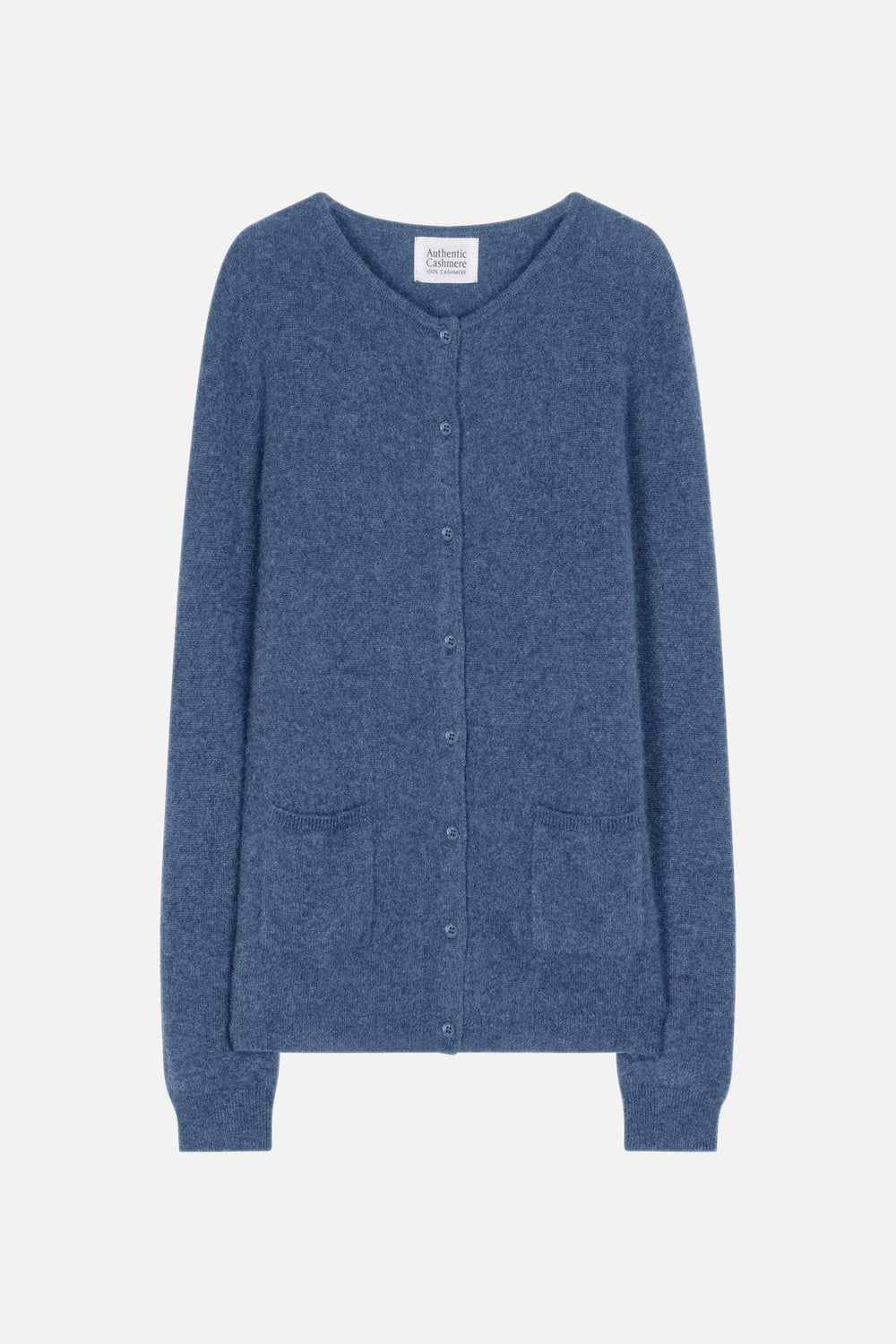 CARON denim blue round-neck cardigan 100% cashmere