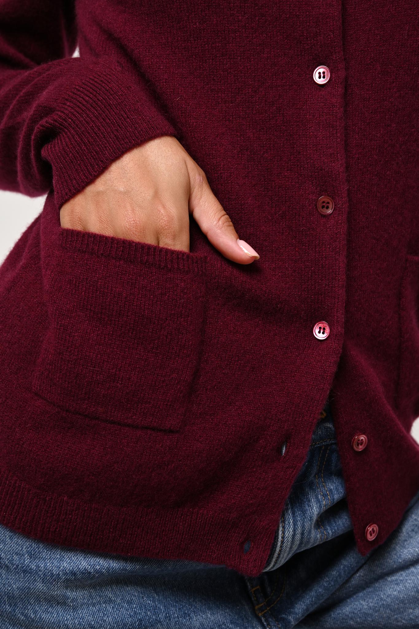 CARON burgundy round-neck cardigan 100% cashmere