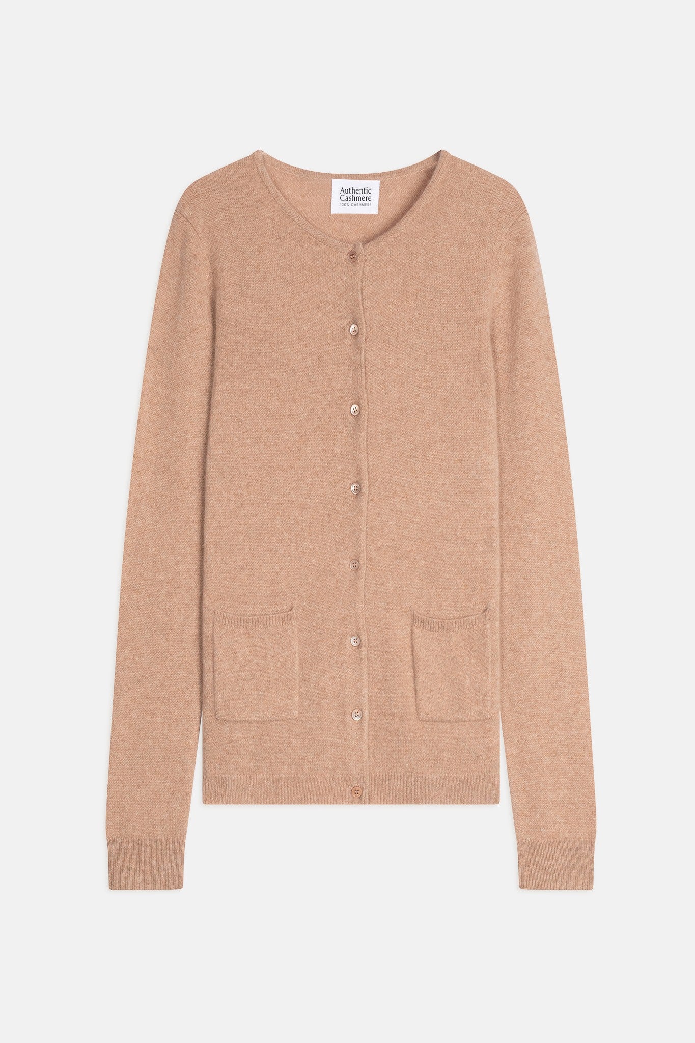 caron cardigan col rond camel chiné 100% cachemire