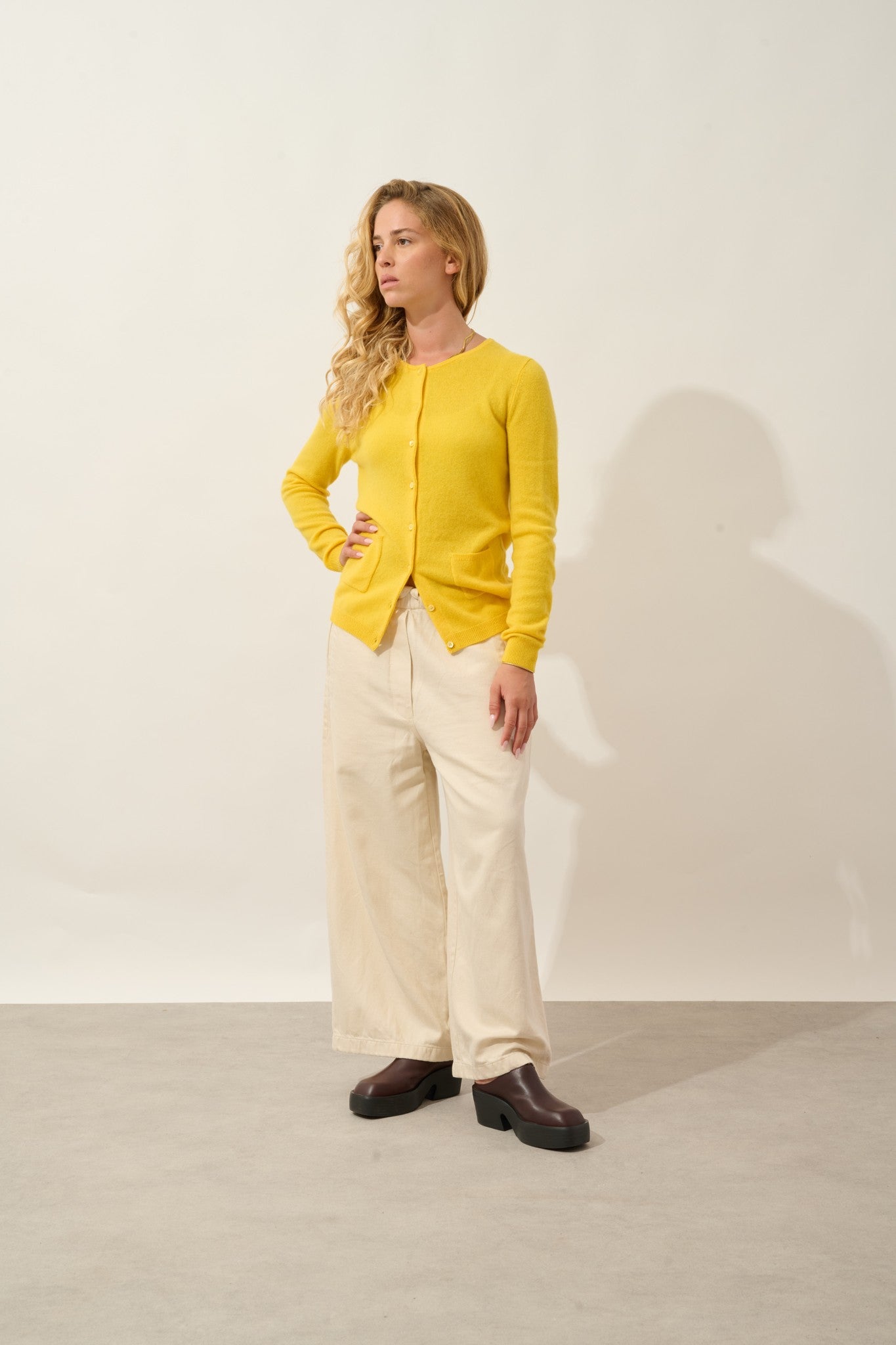 caron cardigan col rond cédrat 100% cachemire