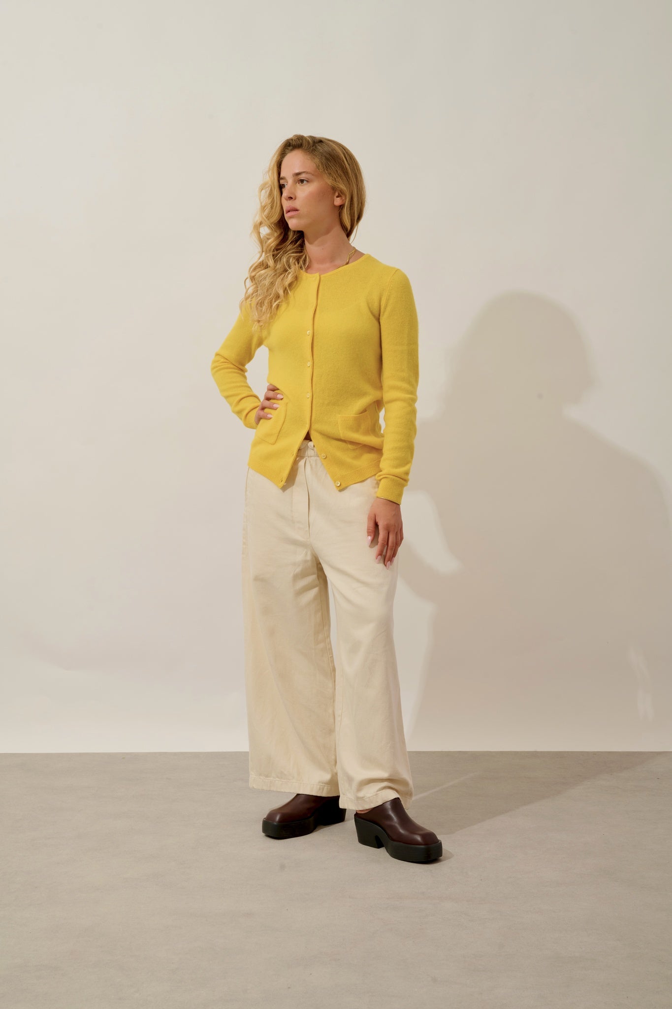 CARON cardigan col rond cédrat 100% cachemire