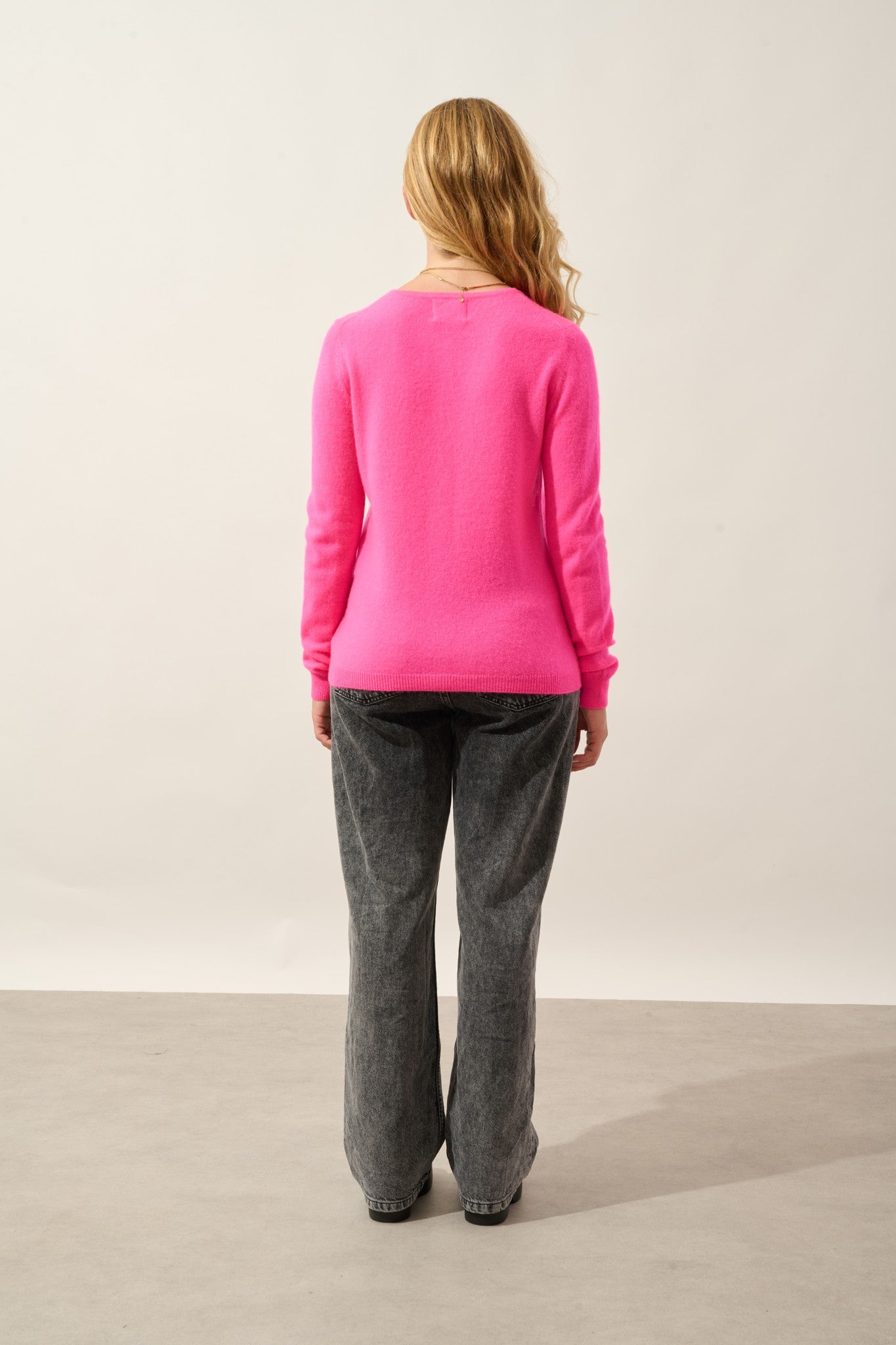 caron cardigan col rond flamand rose fluo 100% cachemire