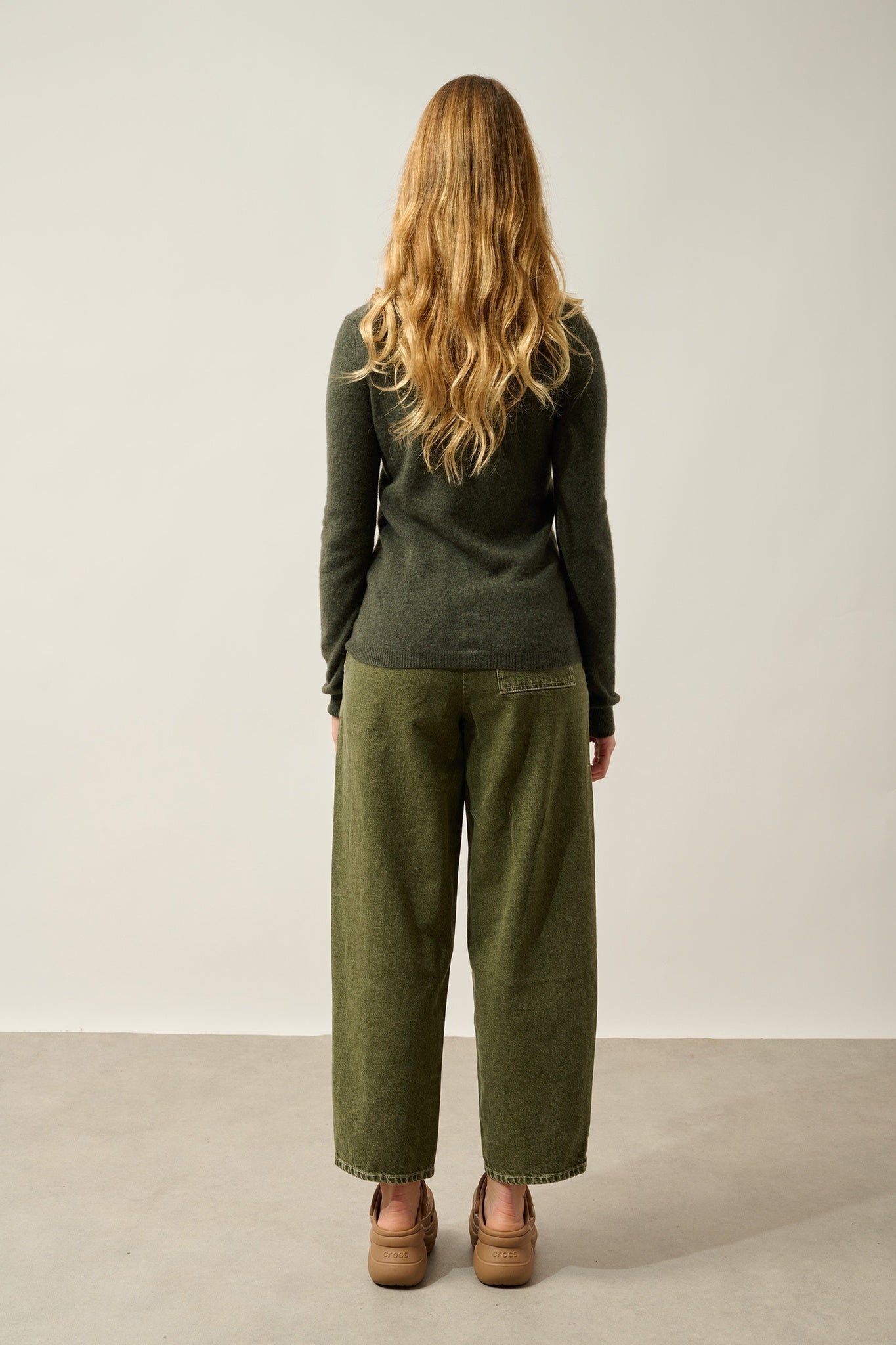 CARON cardigan col rond kaki chiné 100% cachemire