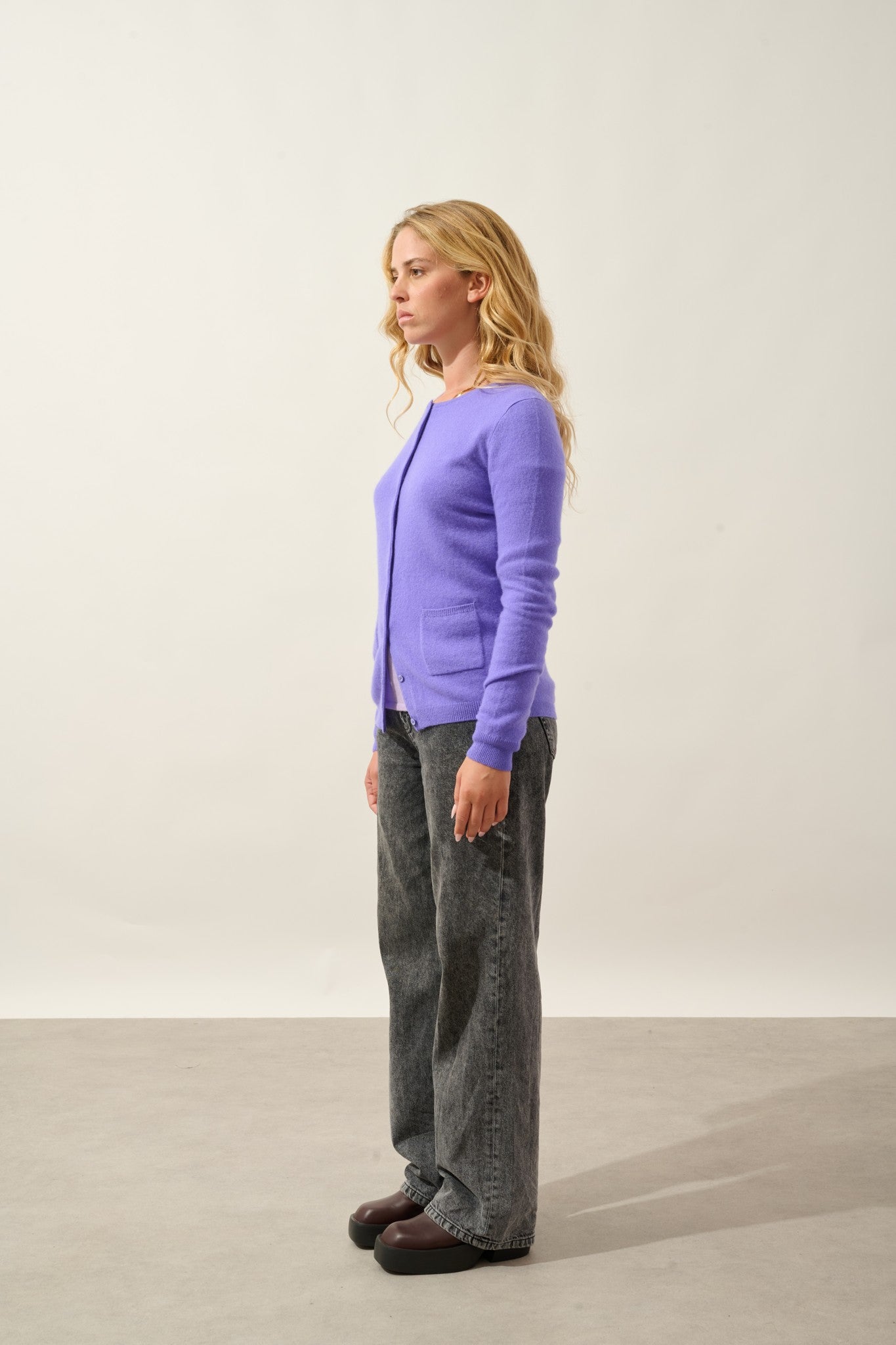 caron cardigan col rond lavandin 100% cachemire