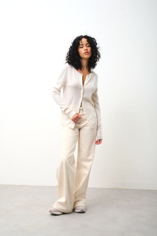 caron cardigan col rond neige 100% cachemire