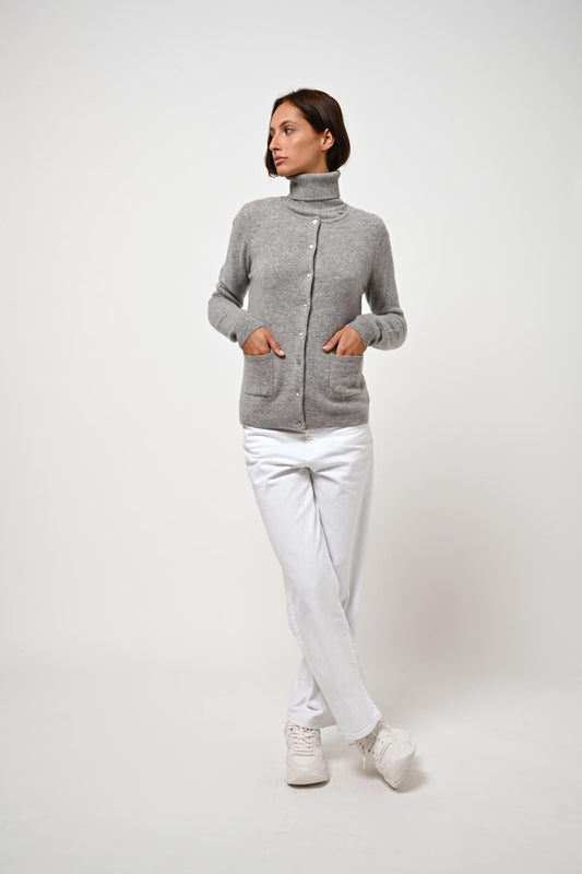 CARON cardigan col rond nuage chiné 100% cachemire