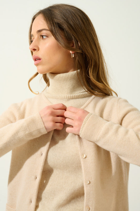 caron cardigan col rond sable 100% cachemire