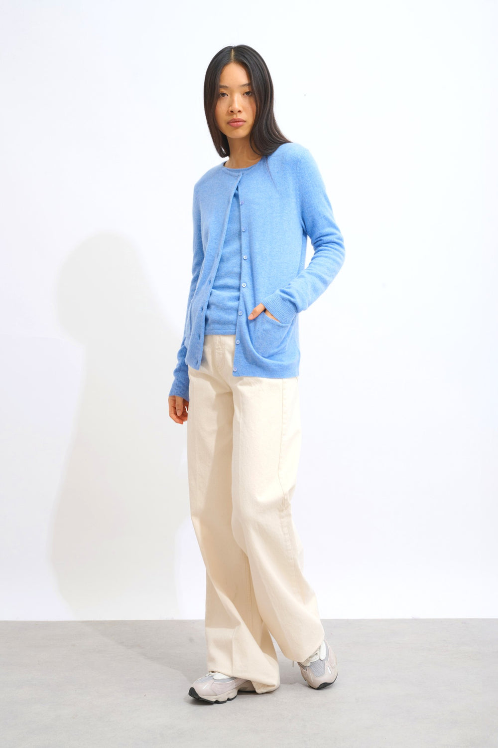 caron cardigan col rond sky 100% cachemire