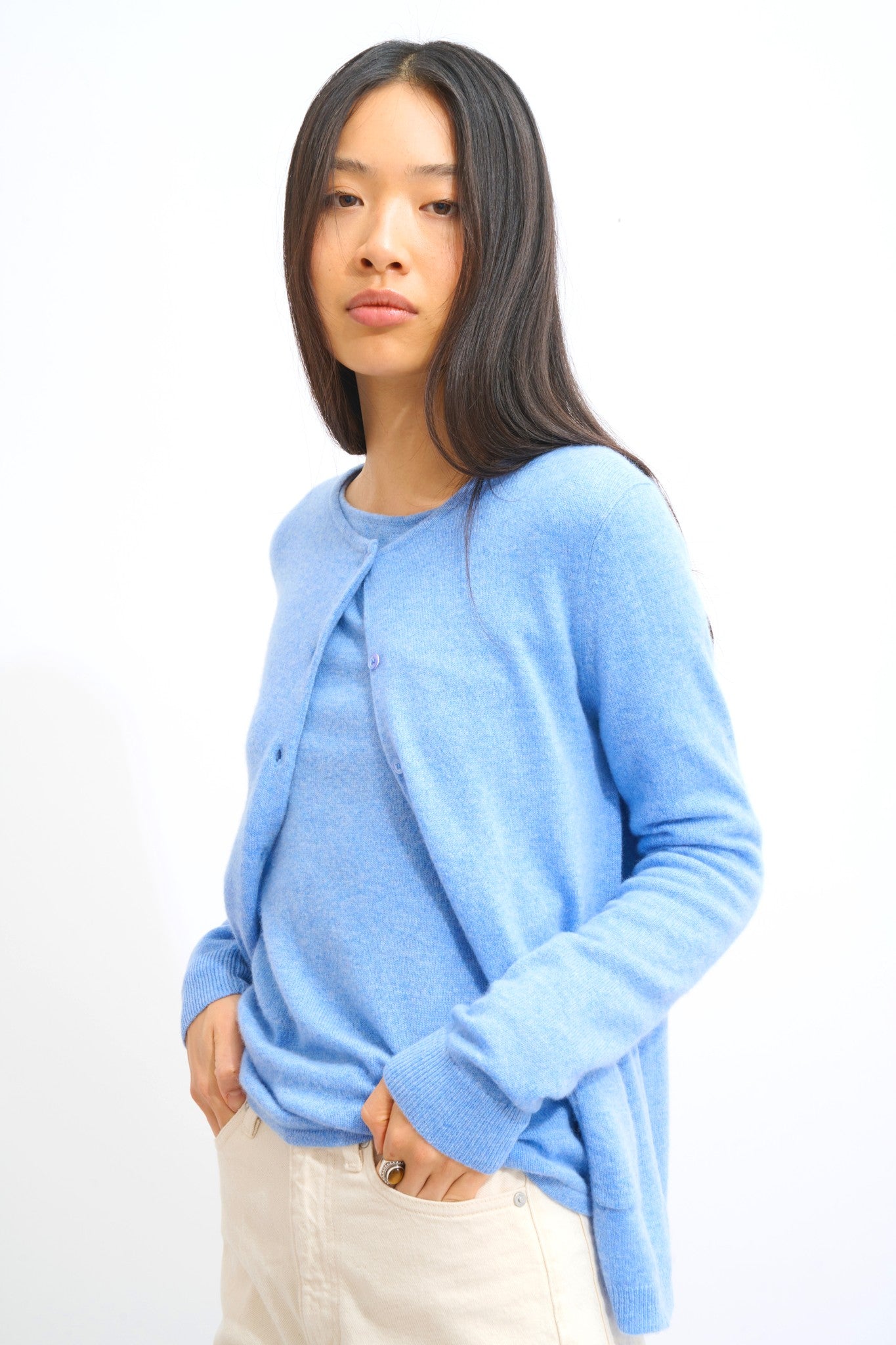 caron cardigan col rond sky 100% cachemire