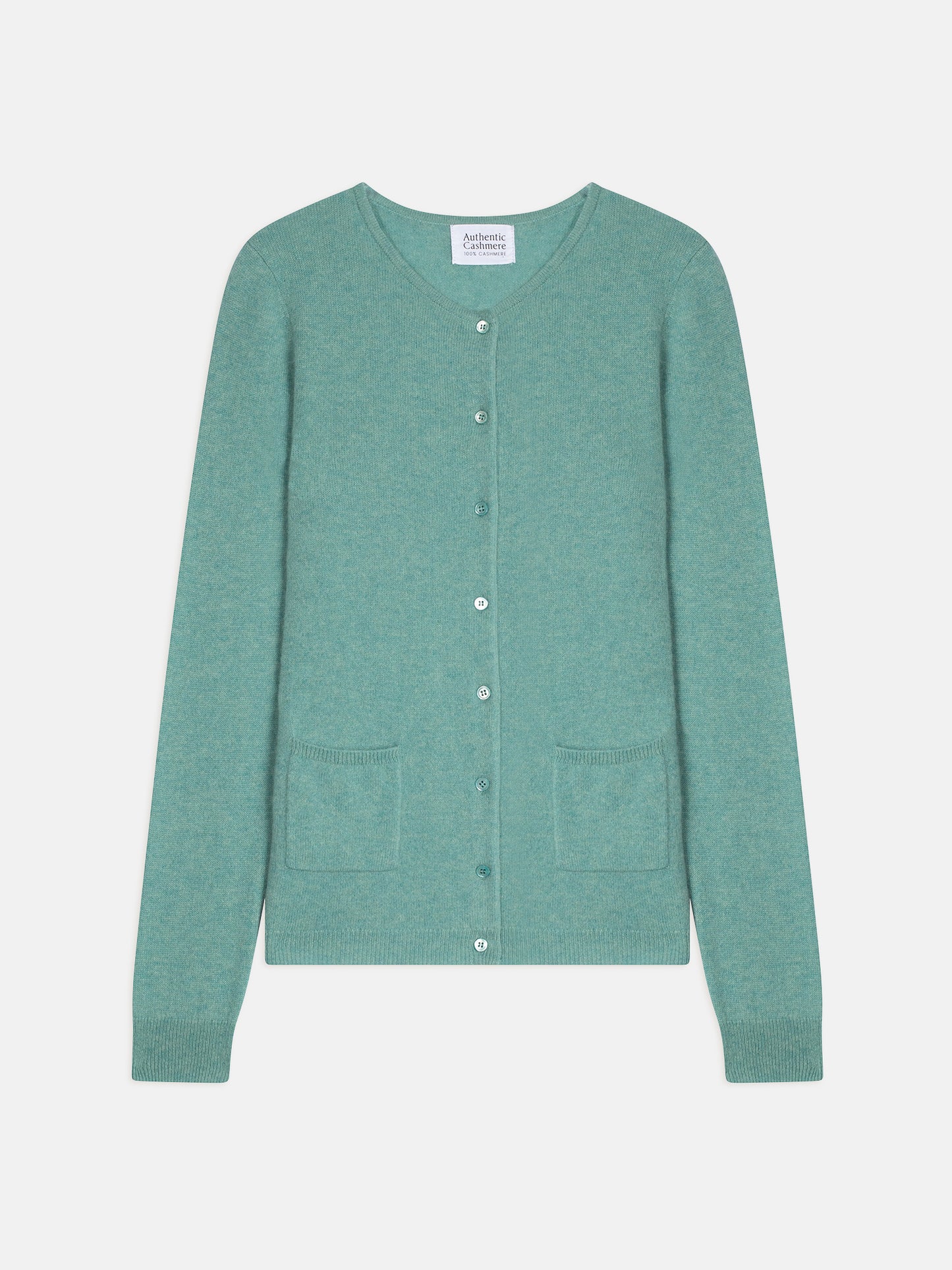 CARON cardigan col rond vert chiné 100% cachemire
