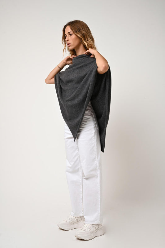 CARRA poncho anthracite chiné 100% cachemire